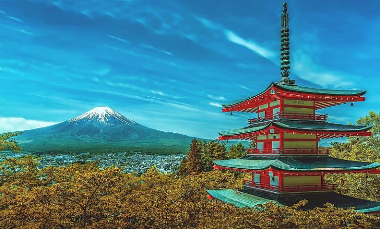 Pohled na horu Fudži, symbol Japonska.